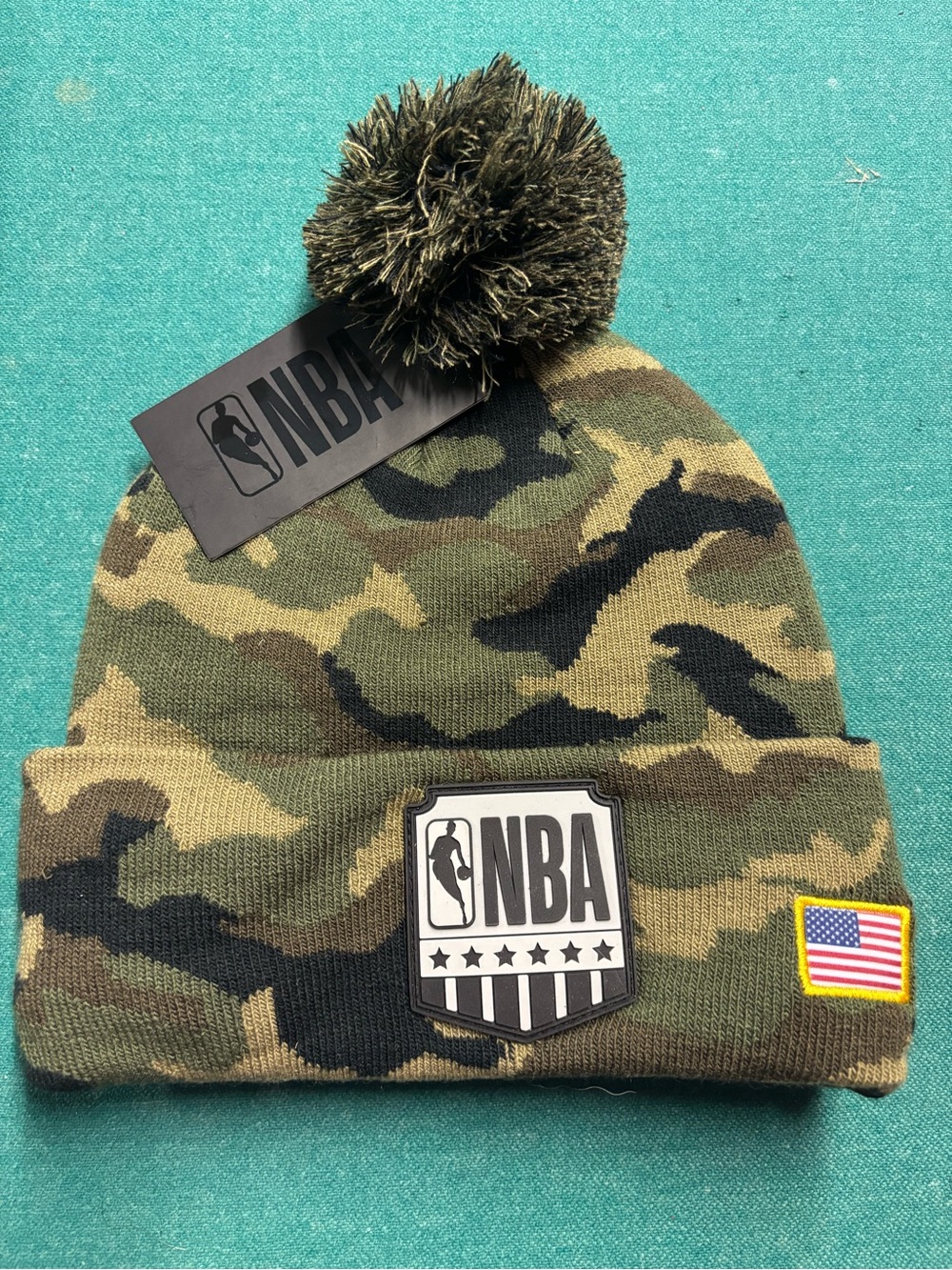 NBA Camo Pom Beanie - Olive & Black
